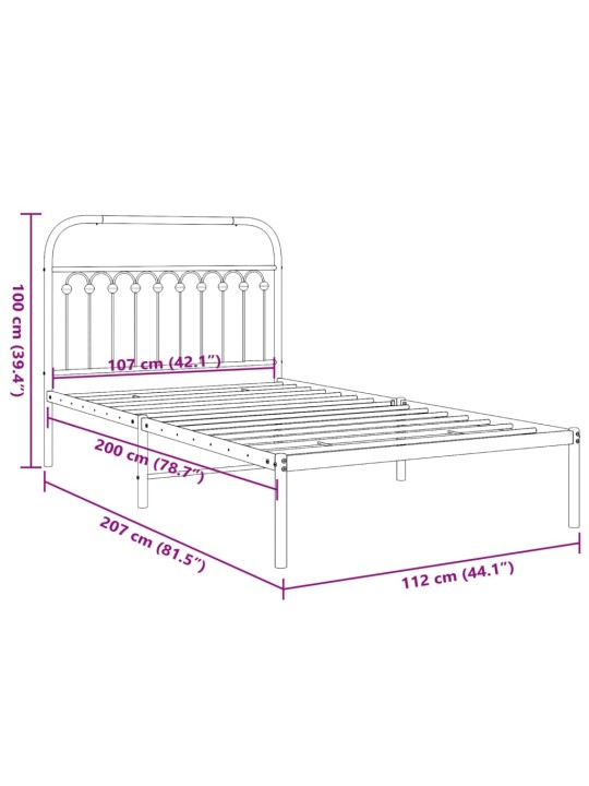Metallinen sängynrunko päädyllä valkoinen 107x203 cm