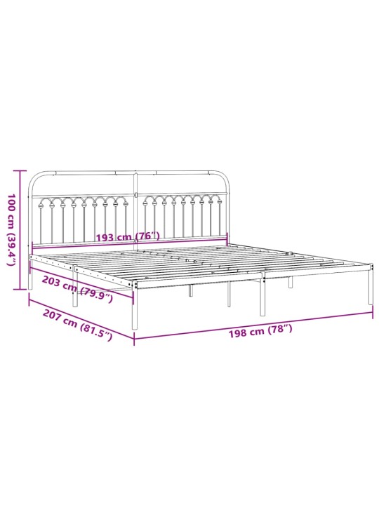 Metallinen sängynrunko päädyllä valkoinen 193x203 cm