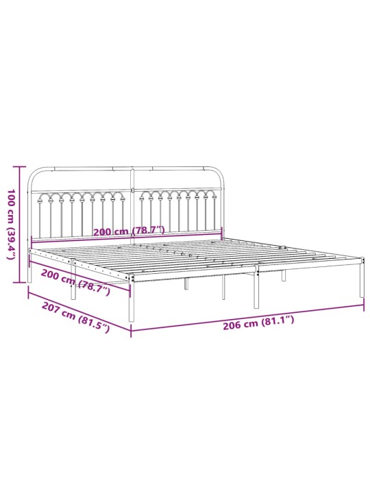 Metallinen sängynrunko päädyllä valkoinen 200x200 cm