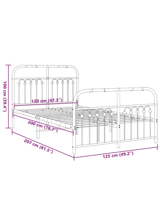 Metallinen sängynrunko päädyillä valkoinen 120x200 cm