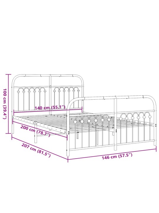 Metallinen sängynrunko päädyillä valkoinen 140x200 cm