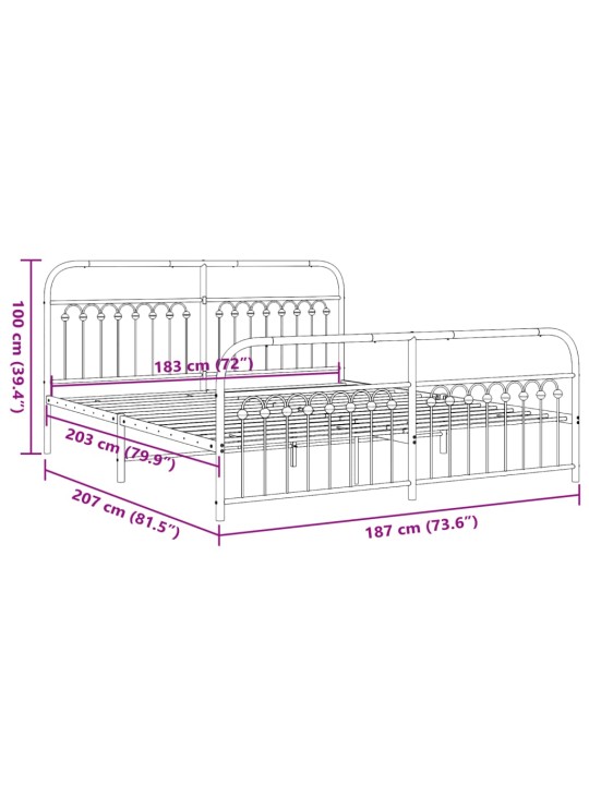 Metallinen sängynrunko päädyillä valkoinen 183x203 cm