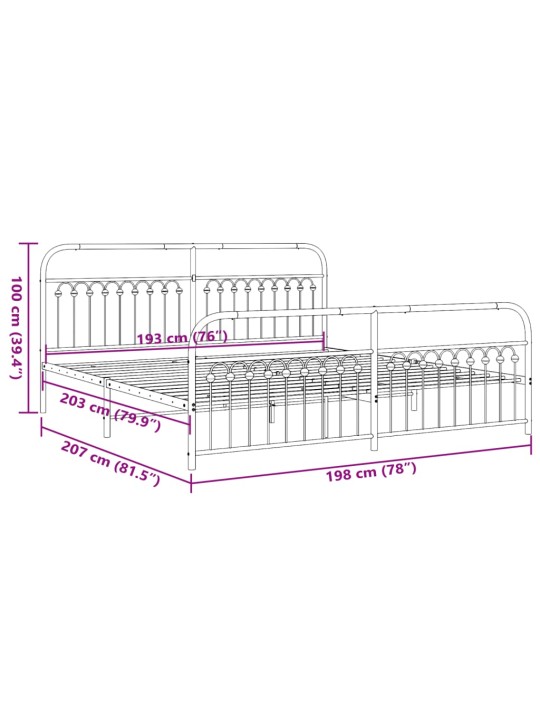 Metallinen sängynrunko päädyillä valkoinen 193x203 cm