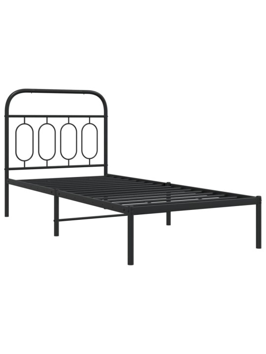 Metallinen sängynrunko päädyllä musta 90x190 cm
