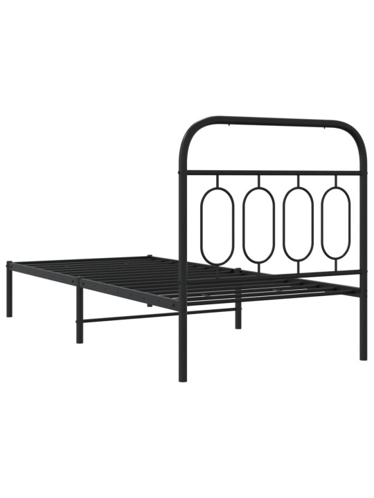 Metallinen sängynrunko päädyllä musta 90x190 cm