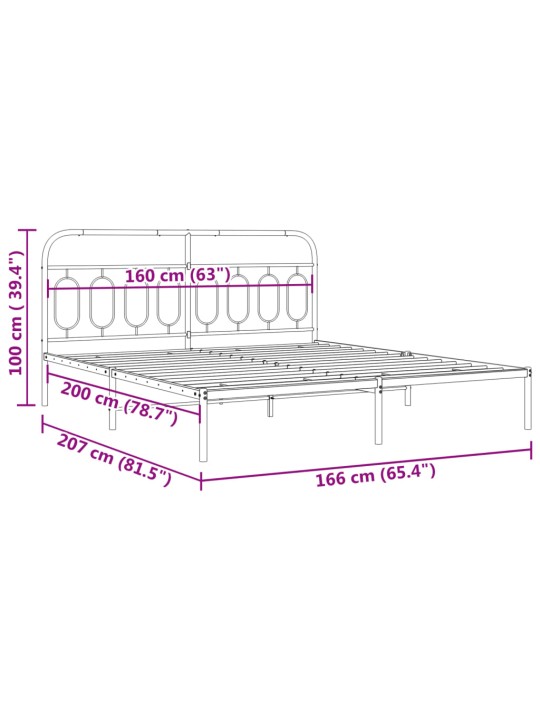 Metallinen sängynrunko päädyllä musta 160x200 cm