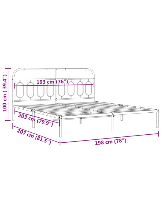 Metallinen sängynrunko päädyllä musta 193x203 cm