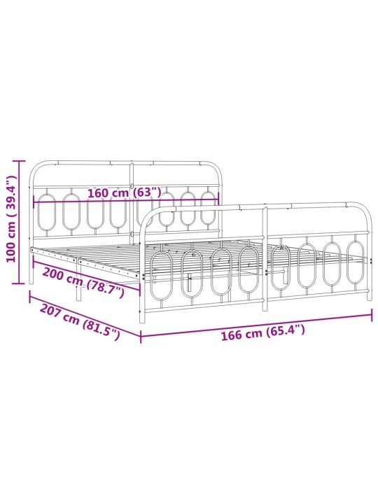 Metallisängynrunko ilman patjaa päätylevy musta 160x200 cm