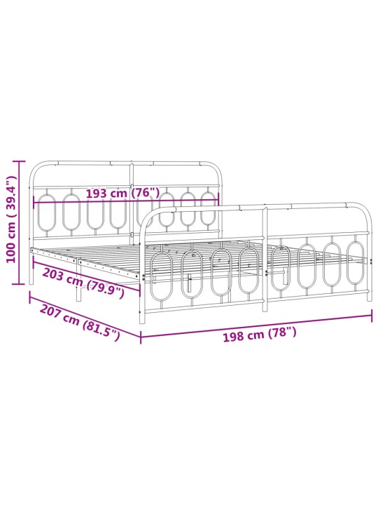 Metallinen sängynrunko päädyillä musta 193x203 cm