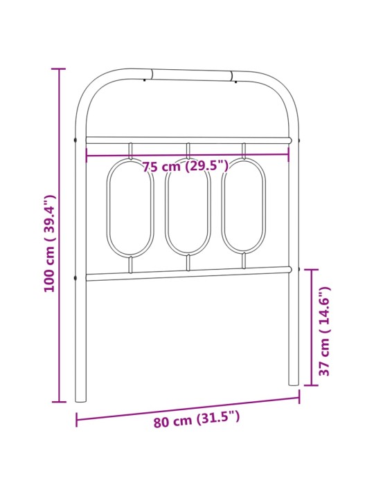 Metallinen sängynpääty musta 75 cm