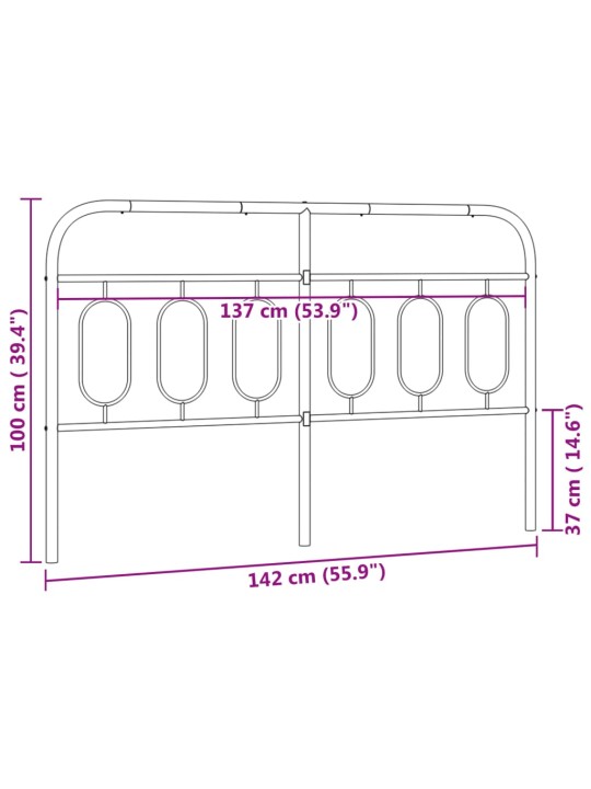 Metallinen sängynpääty musta 137 cm