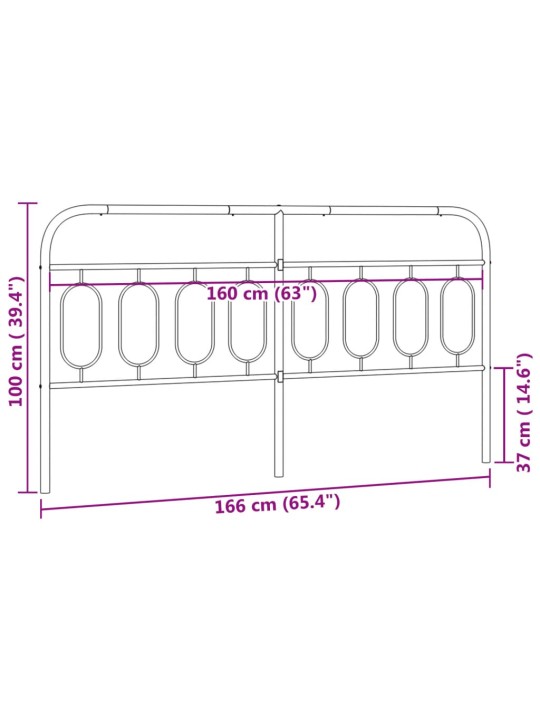 Metallinen sängynpääty musta 160 cm