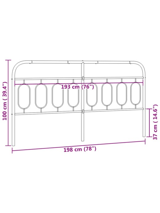 Metallinen sängynpääty musta 193 cm