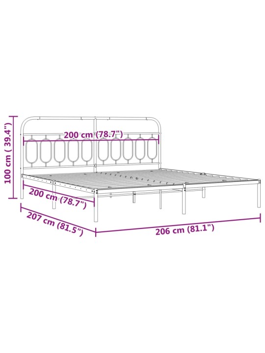 Metallinen sängynrunko päädyllä valkoinen 200x200 cm
