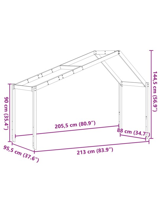 Lastensängyn katos 213x95,5x144,5 cm täysi mänty