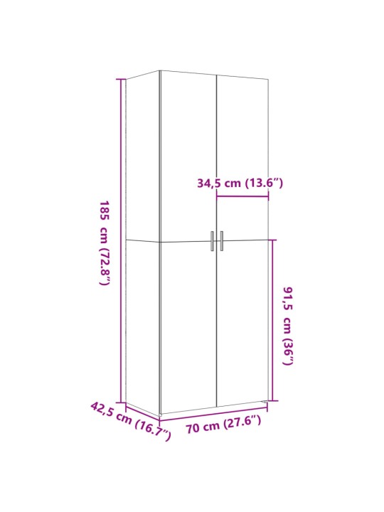 Kaappi musta 70x42,5x185 cm tekninen puu