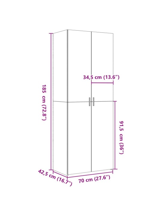 Kaappi betoninharmaa 70x42,5x185 cm tekninen puu