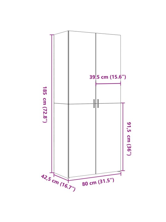 Kaappi betoninharmaa 80x42,5x185 cm tekninen puu