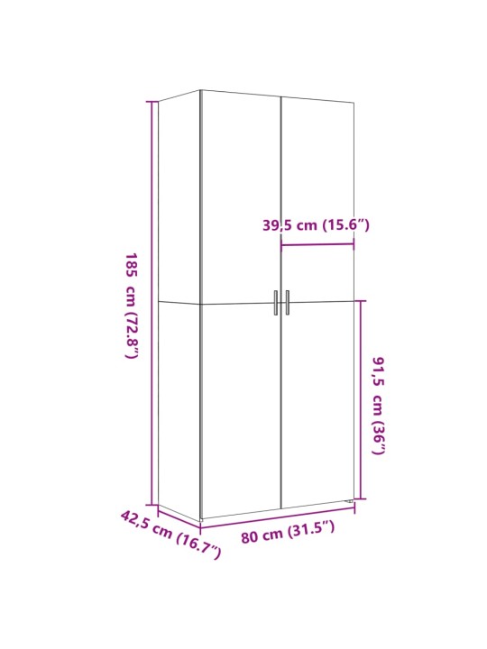 Kaappi ruskea tammi 80x42,5x185 cm tekninen puu