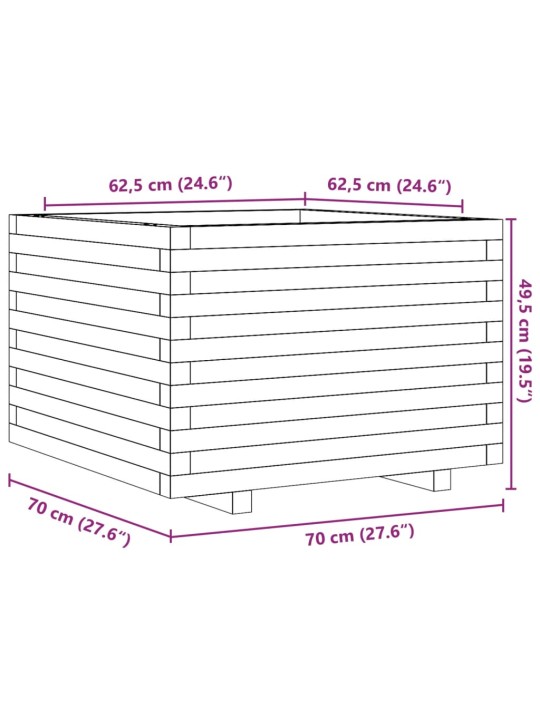 Puutarhakukkalaatikko vahanruskea 70x70x49,5 cm täysi mänty