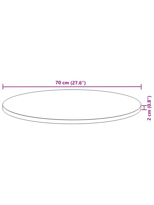 Pöytälevy pyöreä ø70x2 cm täysi akasiapuu
