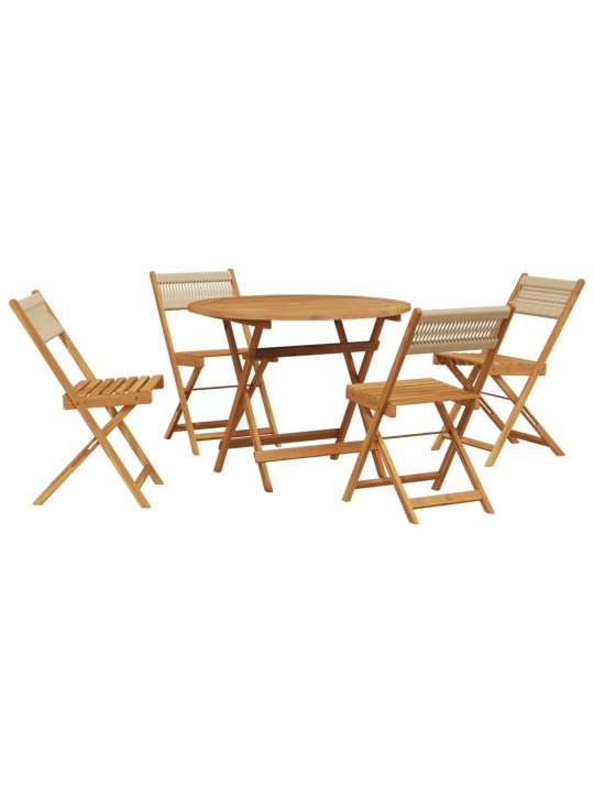 5-osainen ulkoruokailuryhmä beige polypropeeni ja täysi puu