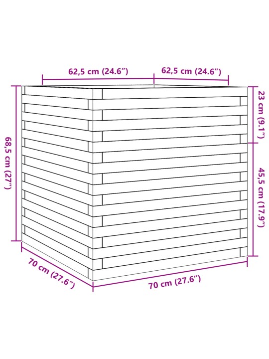 Puutarhakukkalaatikko vahanruskea 70x70x68,5 cm täysi mänty