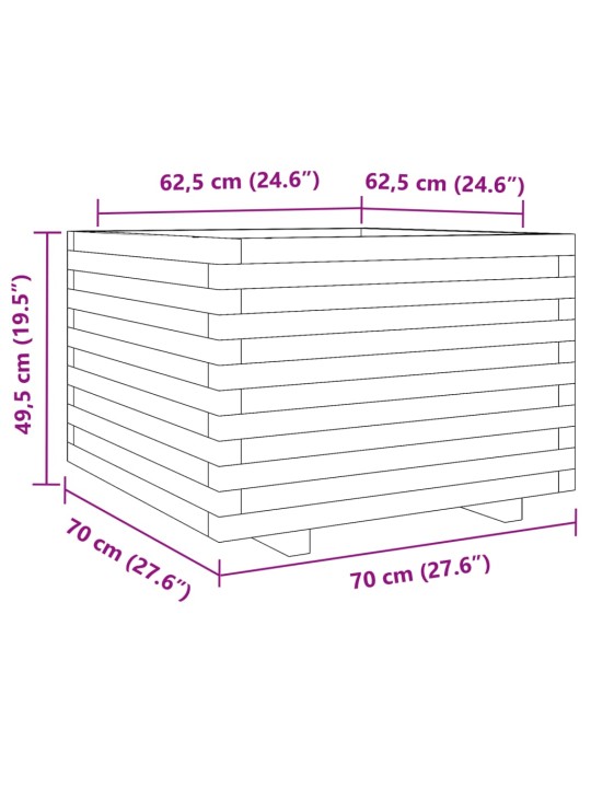 Puutarhakukkalaatikko vahanruskea 70x70x49,5 cm täysi mänty