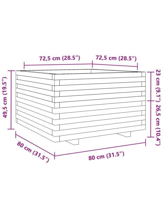 Puutarhakukkalaatikko vahanruskea 80x80x49,5 cm täysi mänty