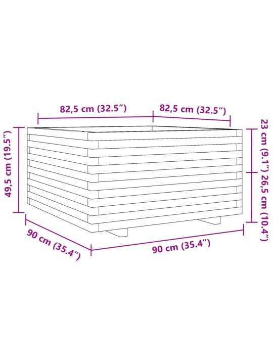 Puutarhakukkalaatikko vahanruskea 90x90x49,5 cm täysi mänty