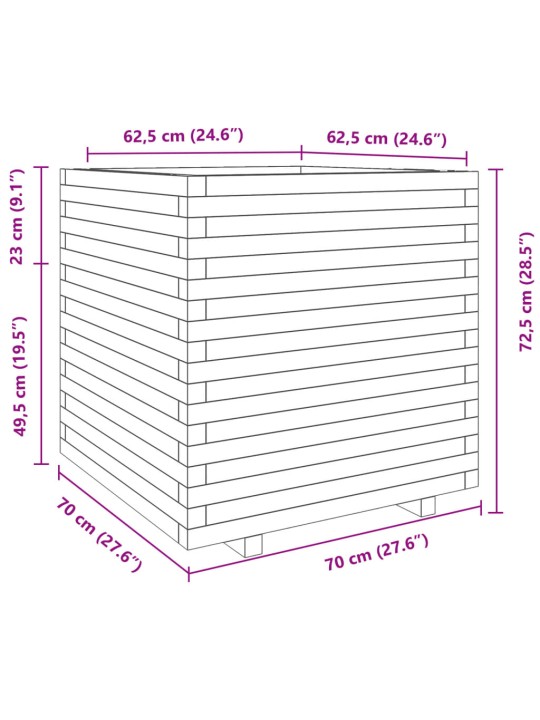 Puutarhakukkalaatikko vahanruskea 70x70x72,5 cm täysi mänty