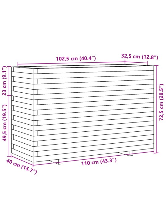 Puutarhakukkalaatikko 110x40x72,5 cm täysi mänty