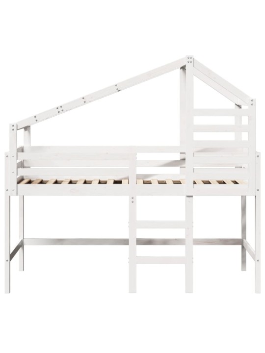 Parvisänky tikkailla ja katoksella valk. 90x200 cm täysi mänty