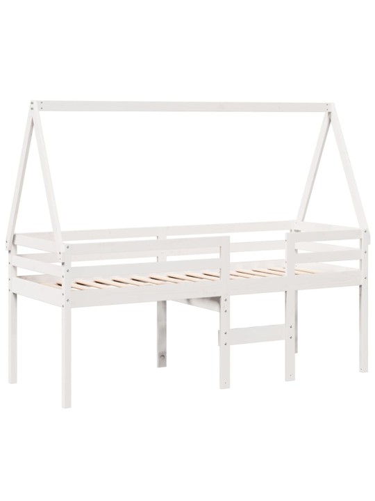 Korotettu sänky katolla valkoinen 75x190 cm täysi mänty