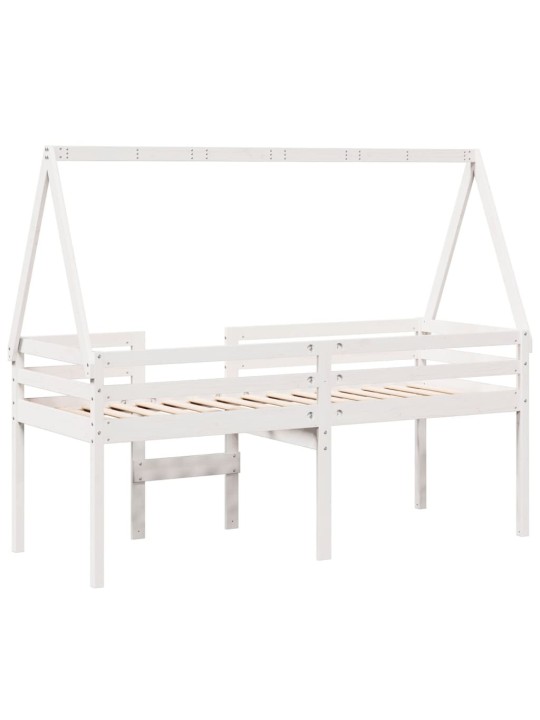 Korotettu sänky katolla valkoinen 75x190 cm täysi mänty