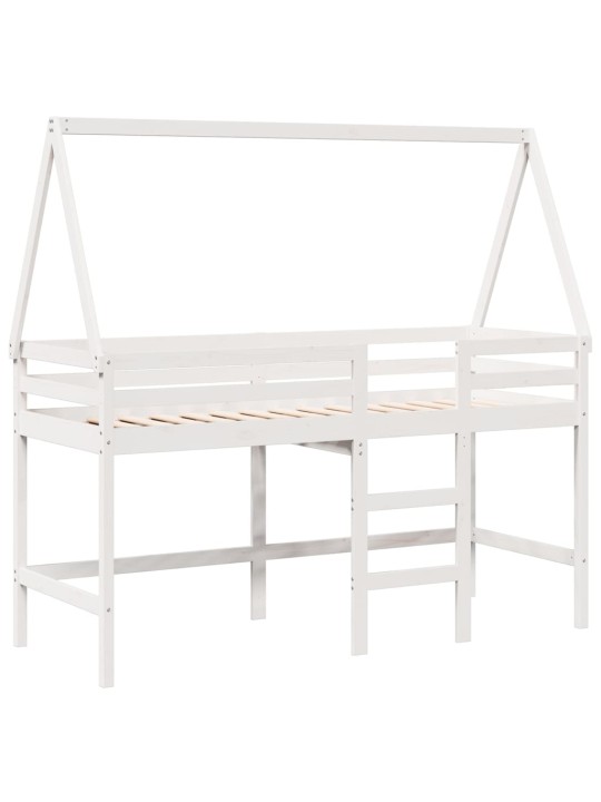 Parvisänky tikkailla ja katoksella valk. 90x200 cm täysi mänty