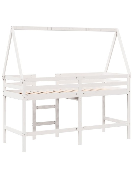 Parvisänky tikkailla ja katoksella valk. 80x200 cm täysi mänty