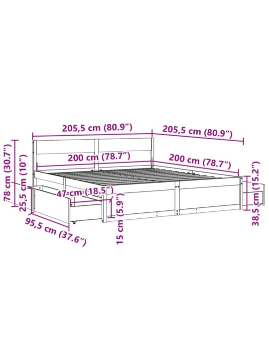 Sängynrunko ilman patjaa vahanruskea 200x200 cm täysi mänty