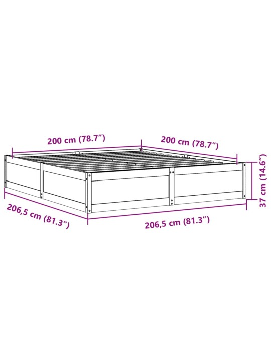 Sängynrunko ilman patjaa vahanruskea 200x200 cm täysi mänty