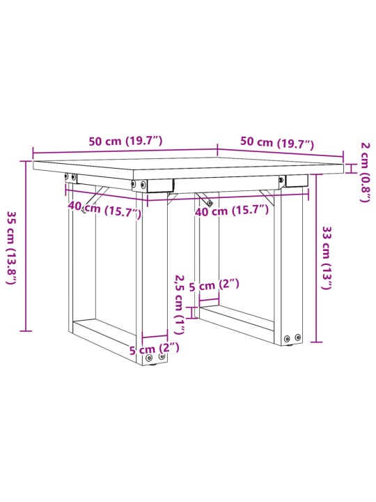 Sohvapöytä O-runko 50x50x35 cm täysi mänty ja valurauta