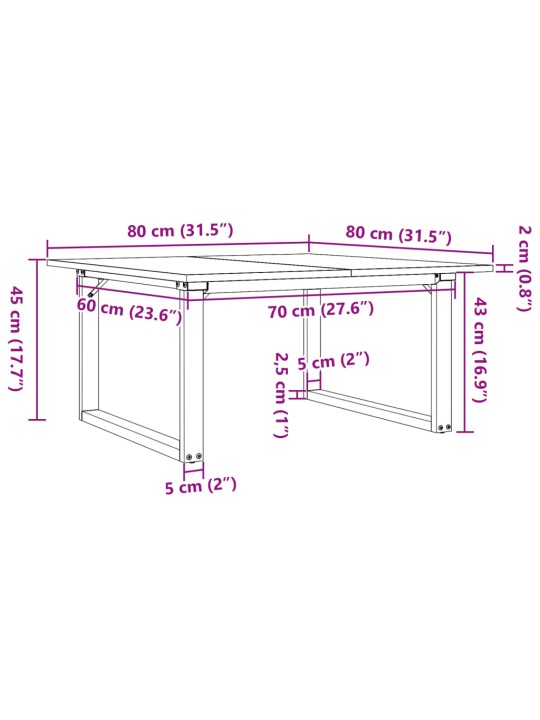 Sohvapöytä o-runko 80x80x45 cm täysi mänty ja terästä