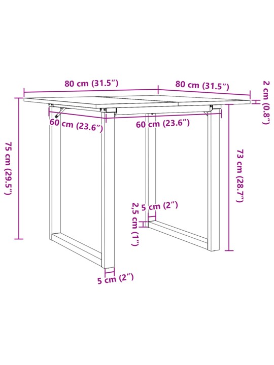 Ruokapöytä O-runko 80x80x75 cm täysi mänty ja valurauta