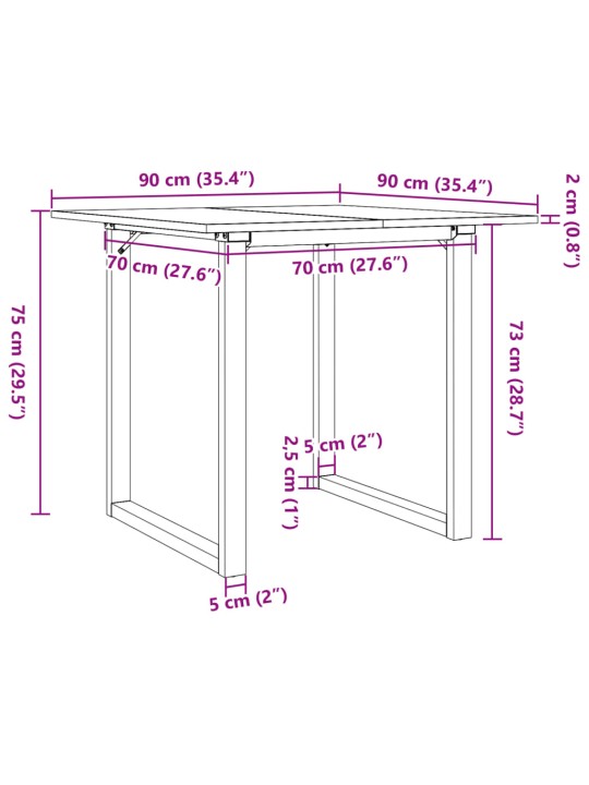 Ruokapöytä o-runko 90x90x75 cm täysi mänty ja terästä