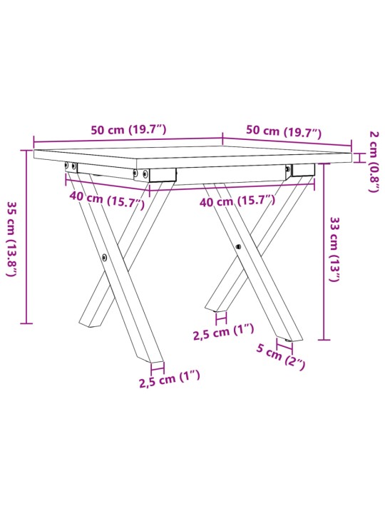 Sohvapöytä X-runko 50x50x35 cm täysi mänty ja valurauta