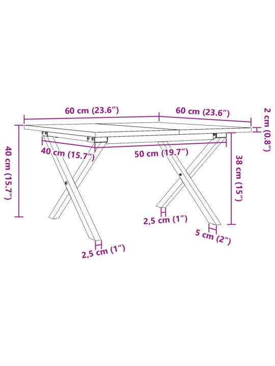 Sohvapöytä X-runko 60x60x40 cm täysi mänty ja valurauta