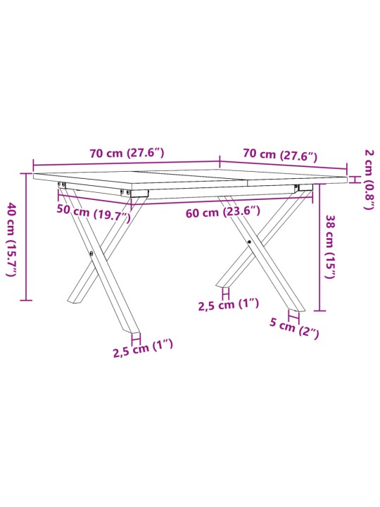 Sohvapöytä X-runko 70x70x40 cm täysi mänty ja valurauta