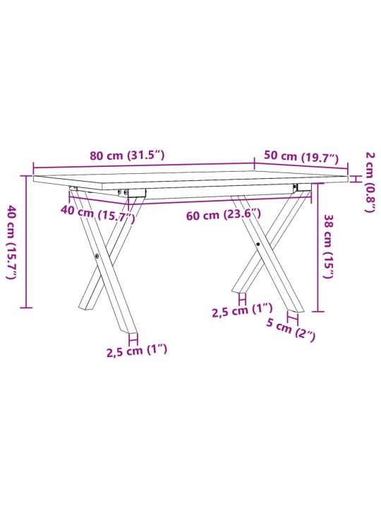 Sohvapöytä X-runko 80x50x40 cm täysi mänty ja valurauta