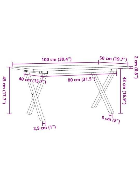 Sohvapöytä X-runko 100x50x45 cm täysi mänty ja valurauta