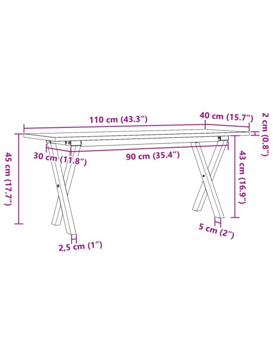 Sohvapöytä X-runko 110x40x45 cm täysi mänty ja valurauta