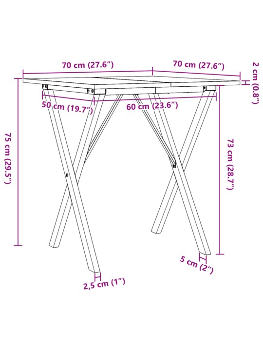 Ruokapöytä X-runko 70x70x75 cm täysi mänty ja valurauta